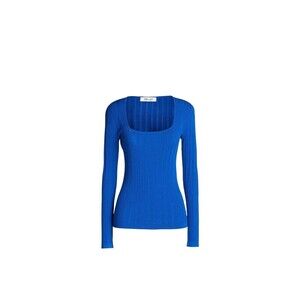 DIANE VON FURSTENBERG Women's Blue Long Sleeve Scoop Neck Ribbed-knit Sweater M